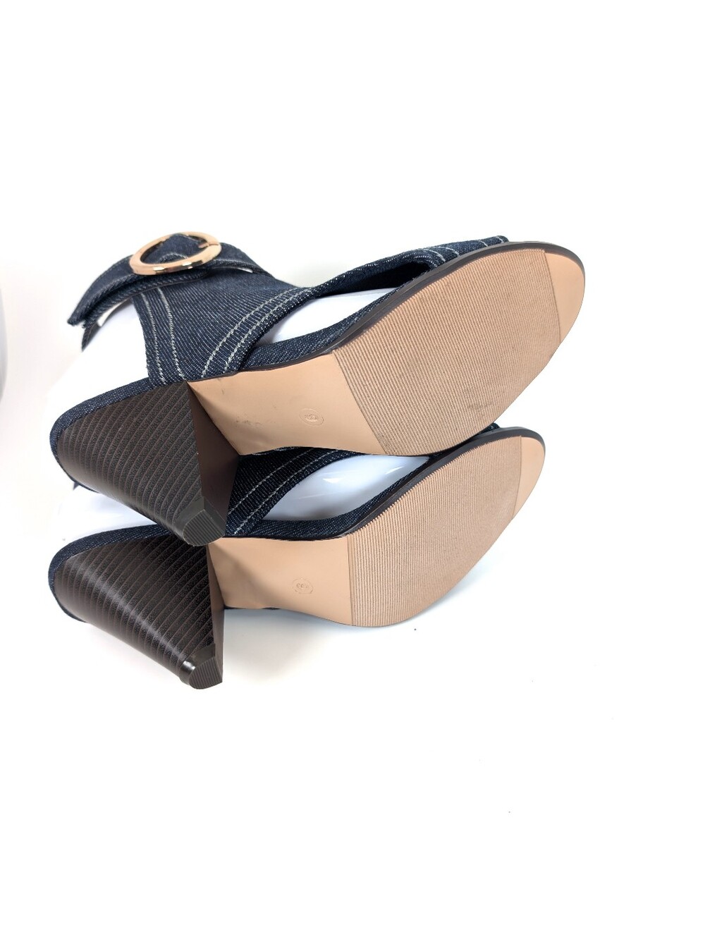 Comfort Est. 1946 Blue Denim Open Toe Ankle Booties Slingback Cone Heel Size 9 - Picture 10 of 13